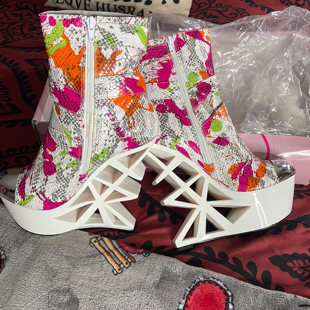 Paint splatter ankle boots